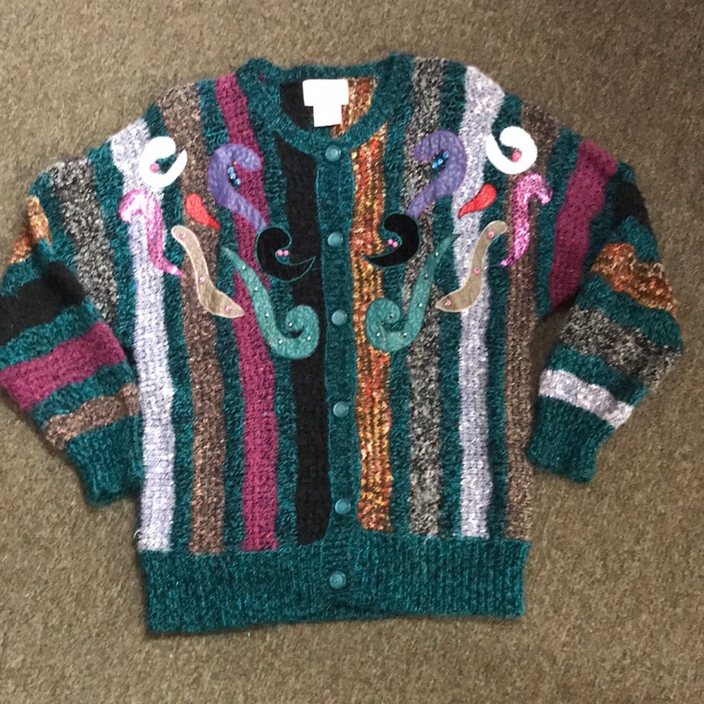 Vintage Jaclyn Smith 1980’s Appliqué Colorful Cardigan Size Medium